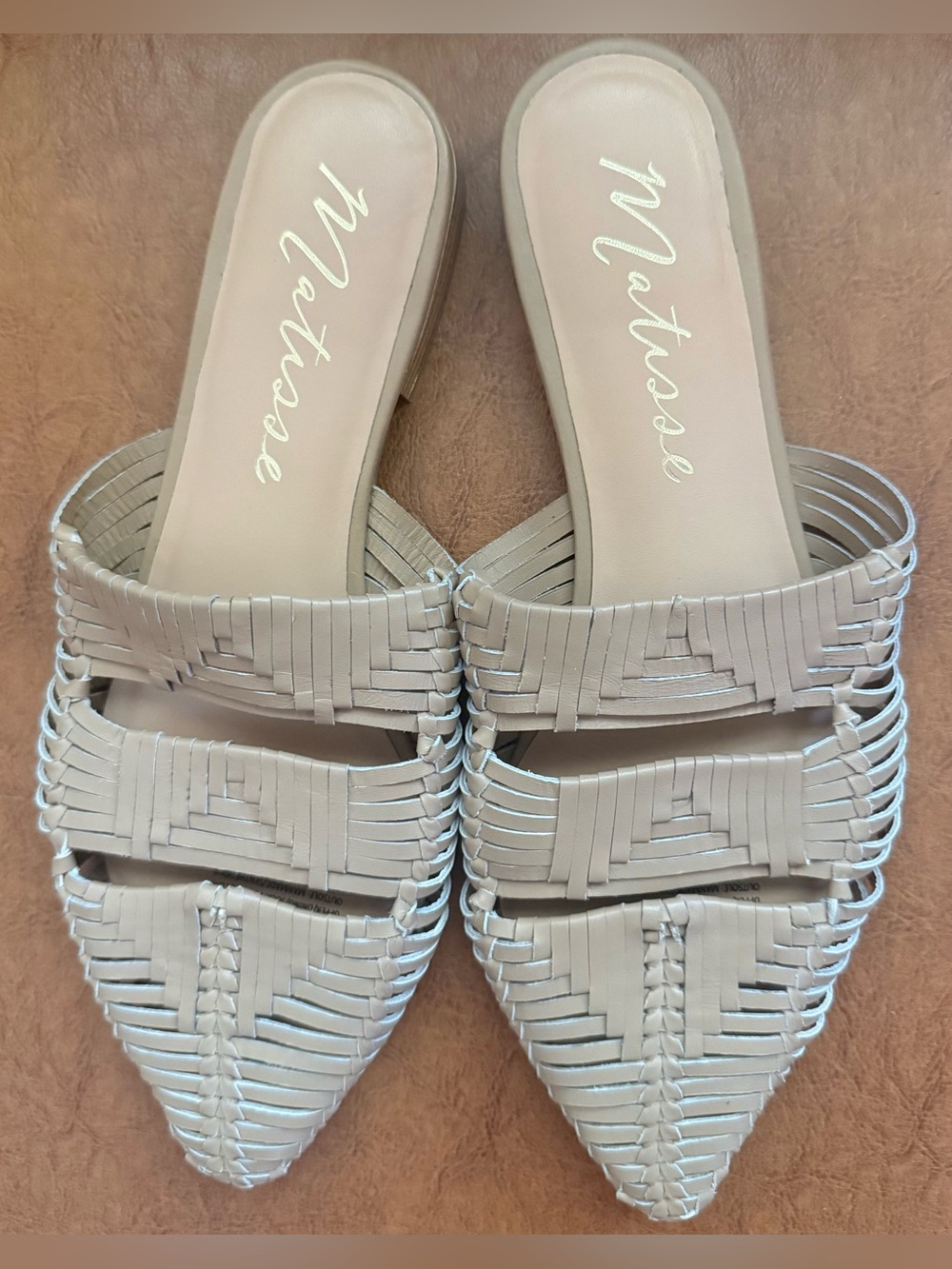 Anthropologie Matisse Leather Woven Pointed Toe Mule Slides Cream Size 8M - Picture 4 of 9